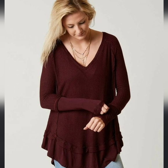 Free People Laguna Thermal we the free deep purple maroon burgandy boho XS - Picture 1 of 8